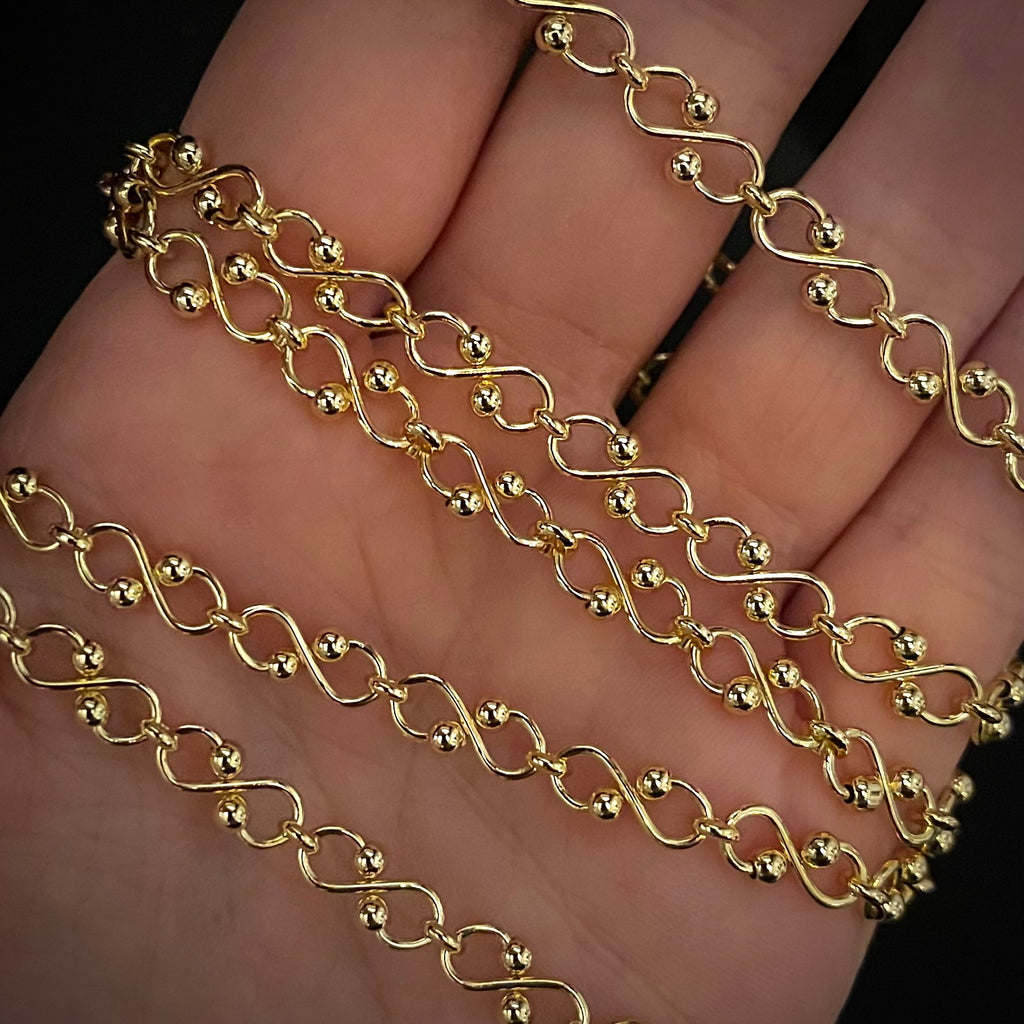 18k GP Infinity Link Ball Chain 1 Foot Gold Plated