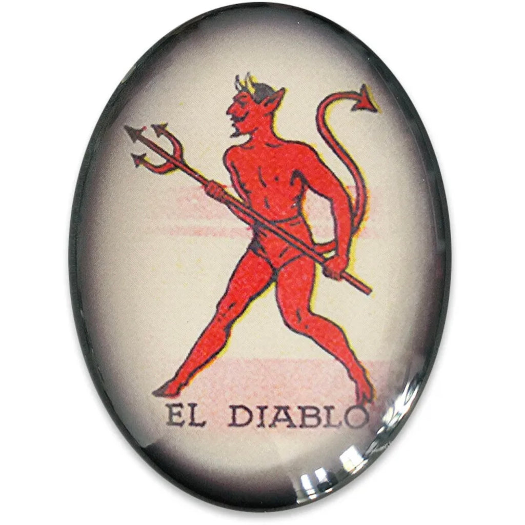 Vintage Devil Loteria Illustration Glass Cameo Cabochon el Diablo