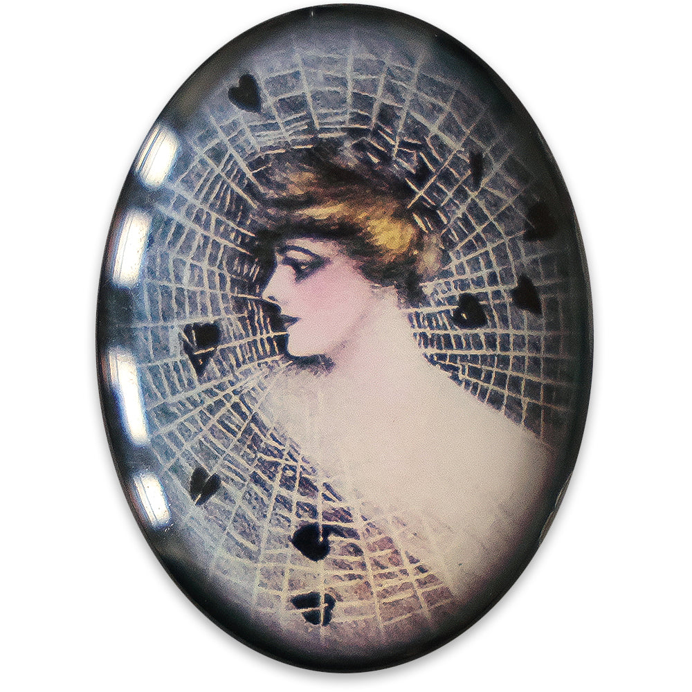 Victorian Woman in Spider Web with Hearts Dark Border Gothic Cameo Cabochon