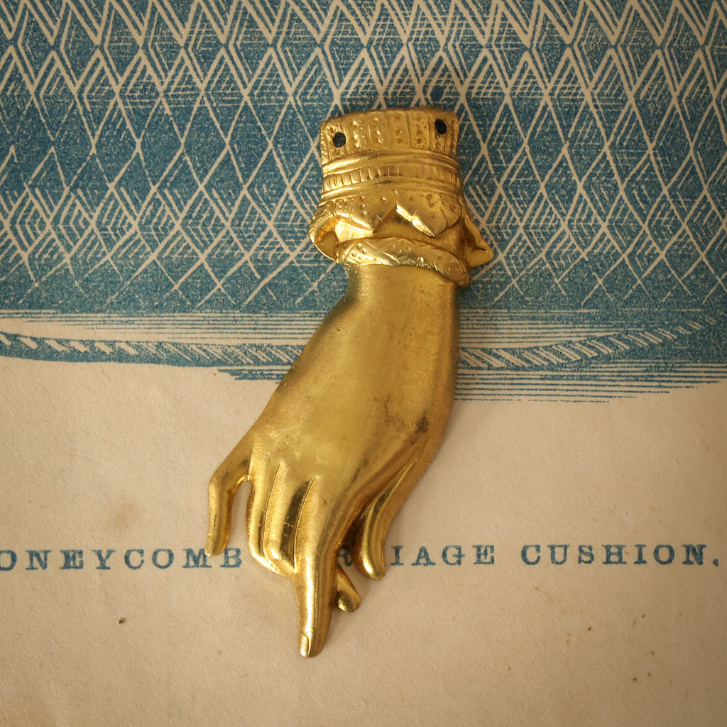 1pc Rare Elegant Victorian Hand Large Stamping Pendant Raw Brass Vintage