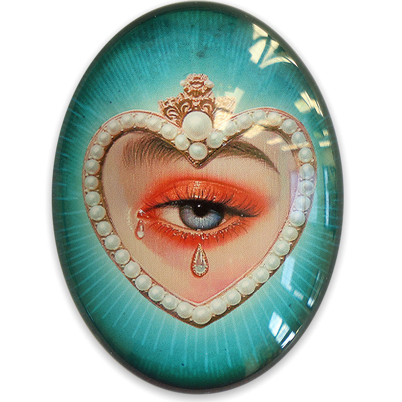 Crying Lovers Eye Heart Victorian Glass Cameo Cabochon