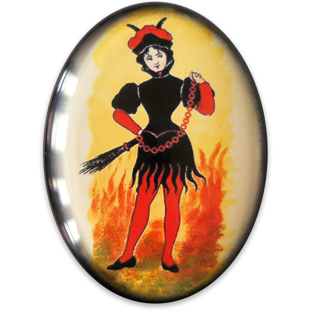 Vintage Krampus Woman Devil Illustration Glass Cameo Cabochon
