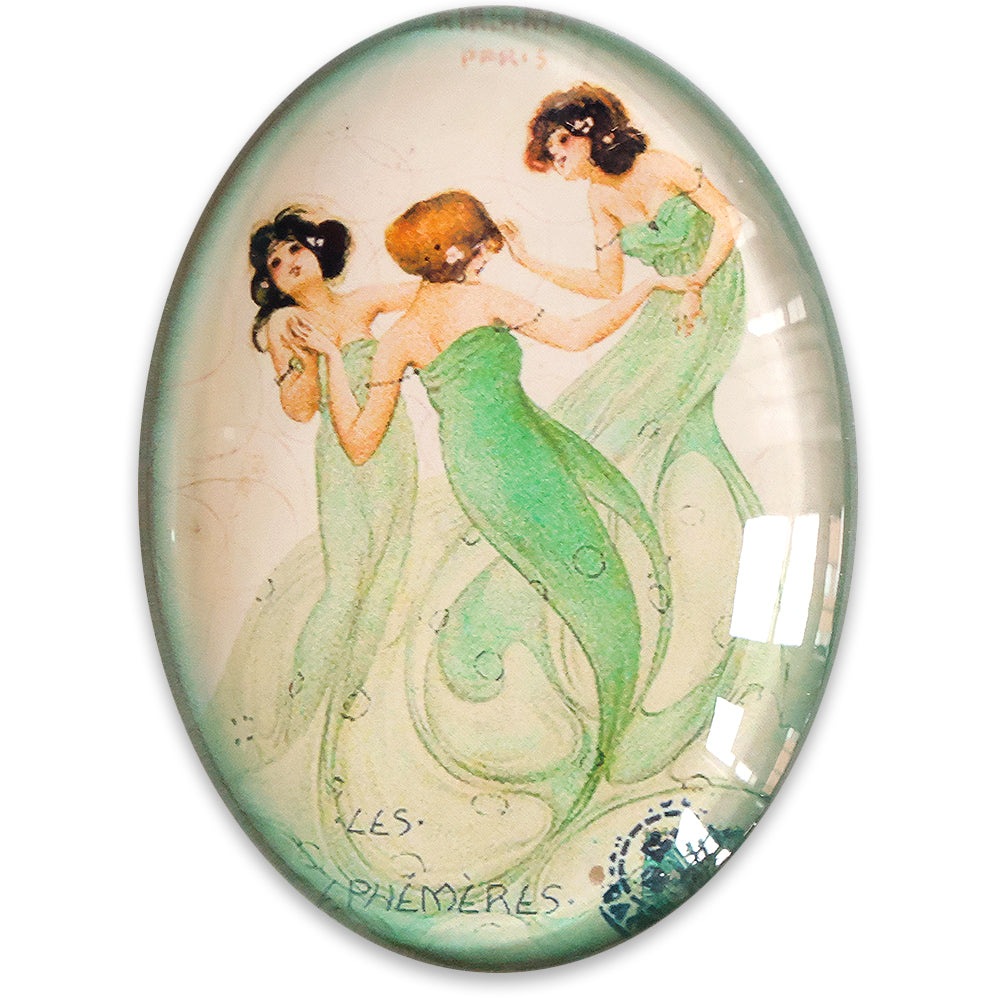 French Art Nouveau Mermaid Trio Art Glass Cameo Cabochon Paris Postcard