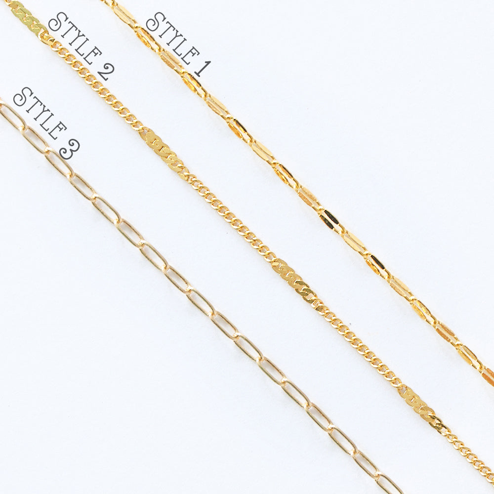 Gold Plated Brass Chain Varieties 1 Foot