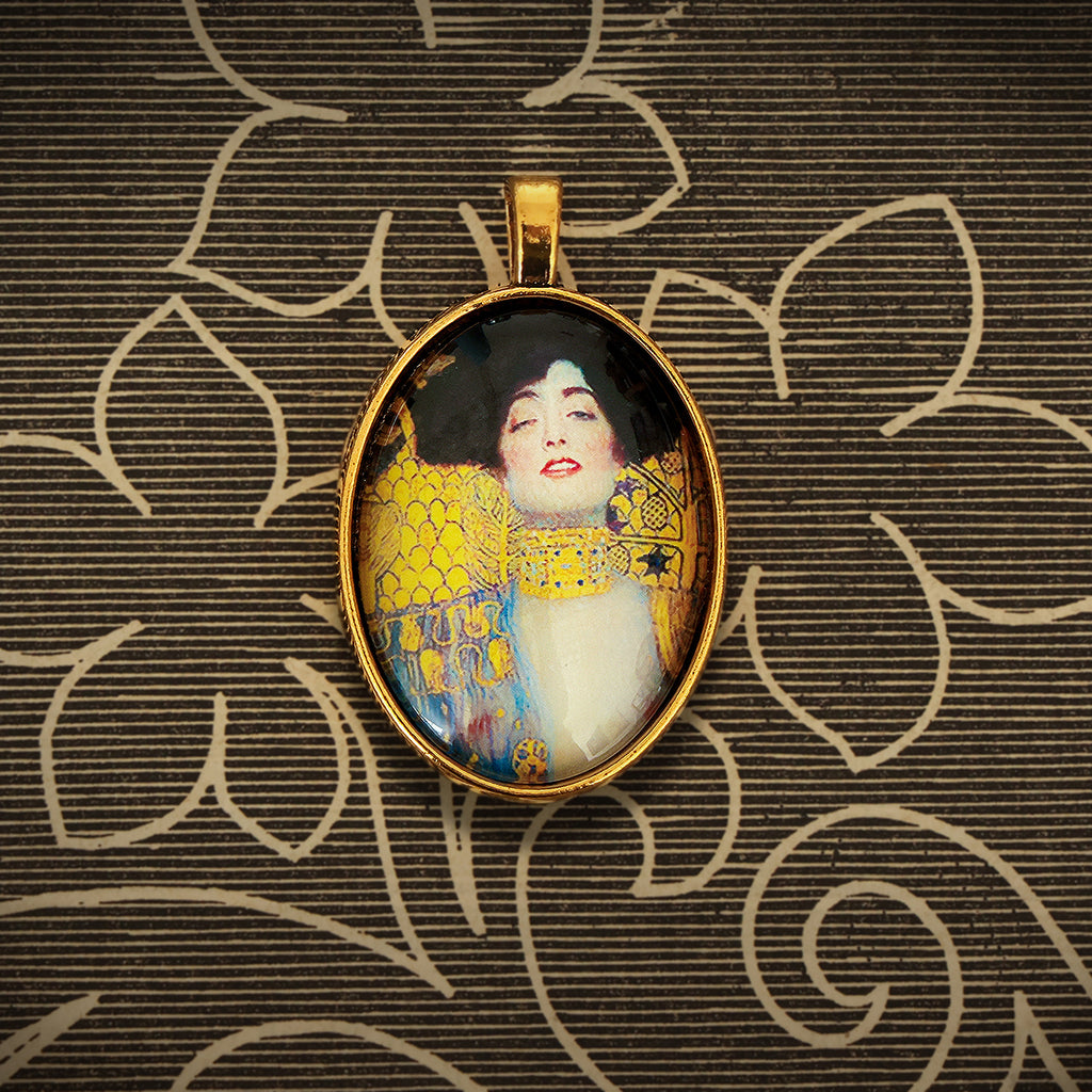 Klimt Judith Handmade Cameo Pendant Glass Antique Gold