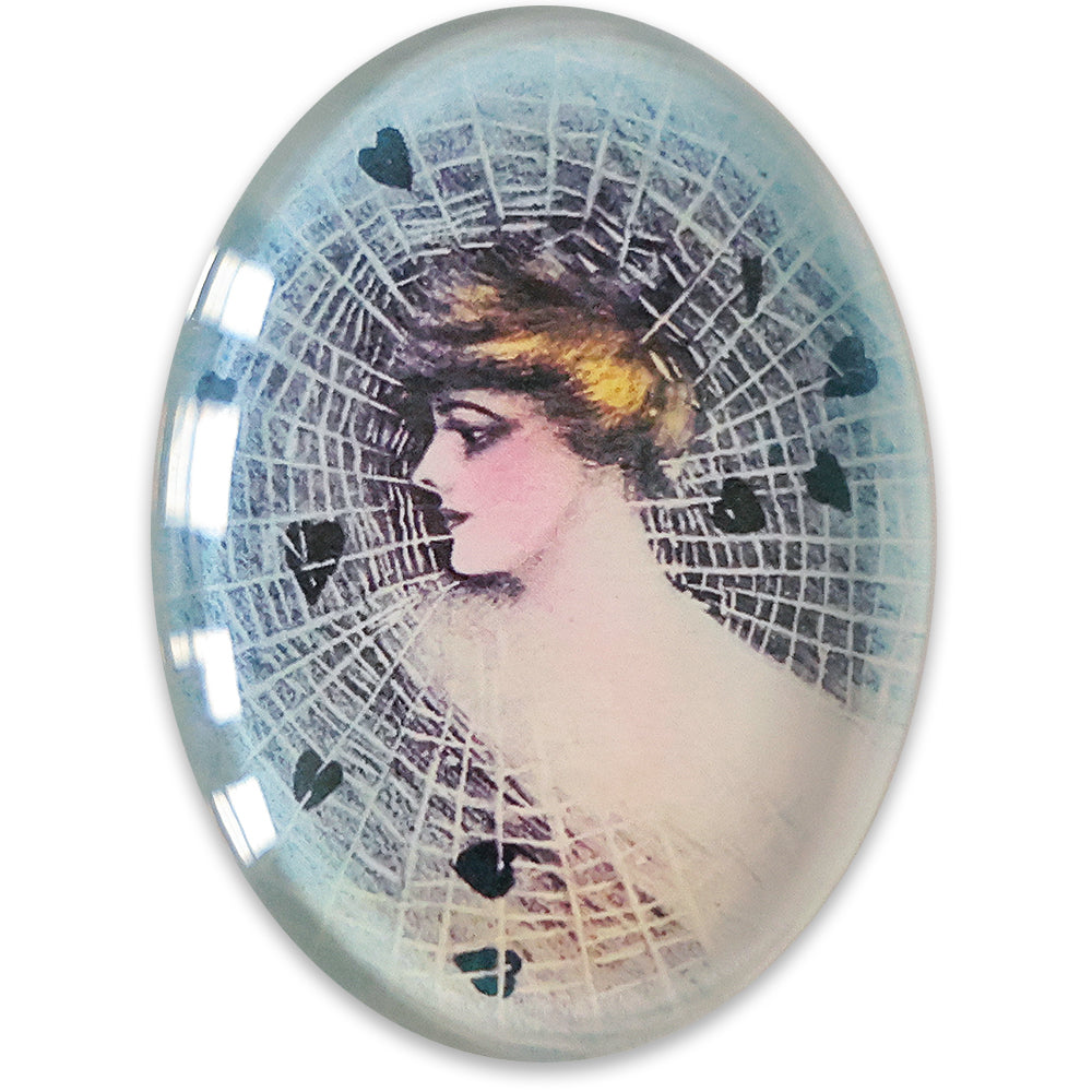 Victorian Woman in Spider Web with Hearts Light Border Gothic Cameo Cabochon