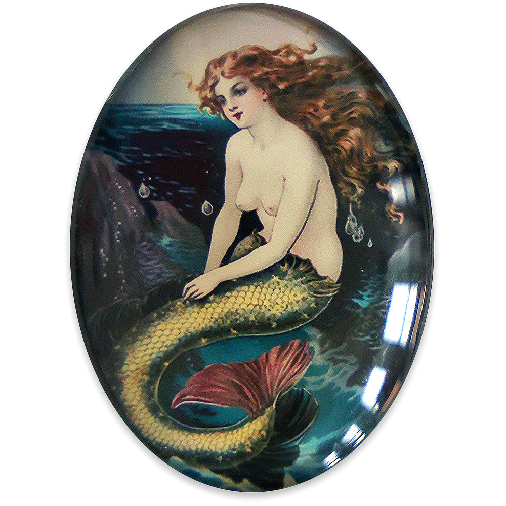 Seaside Victorian Mermaid Glass Cameo Cabochon