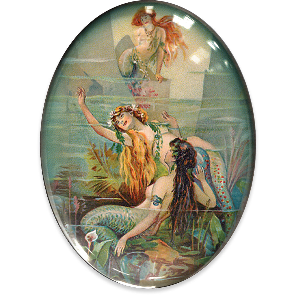 Vintage Victorian Mermaids Illustration Glass Cameo Cabochon
