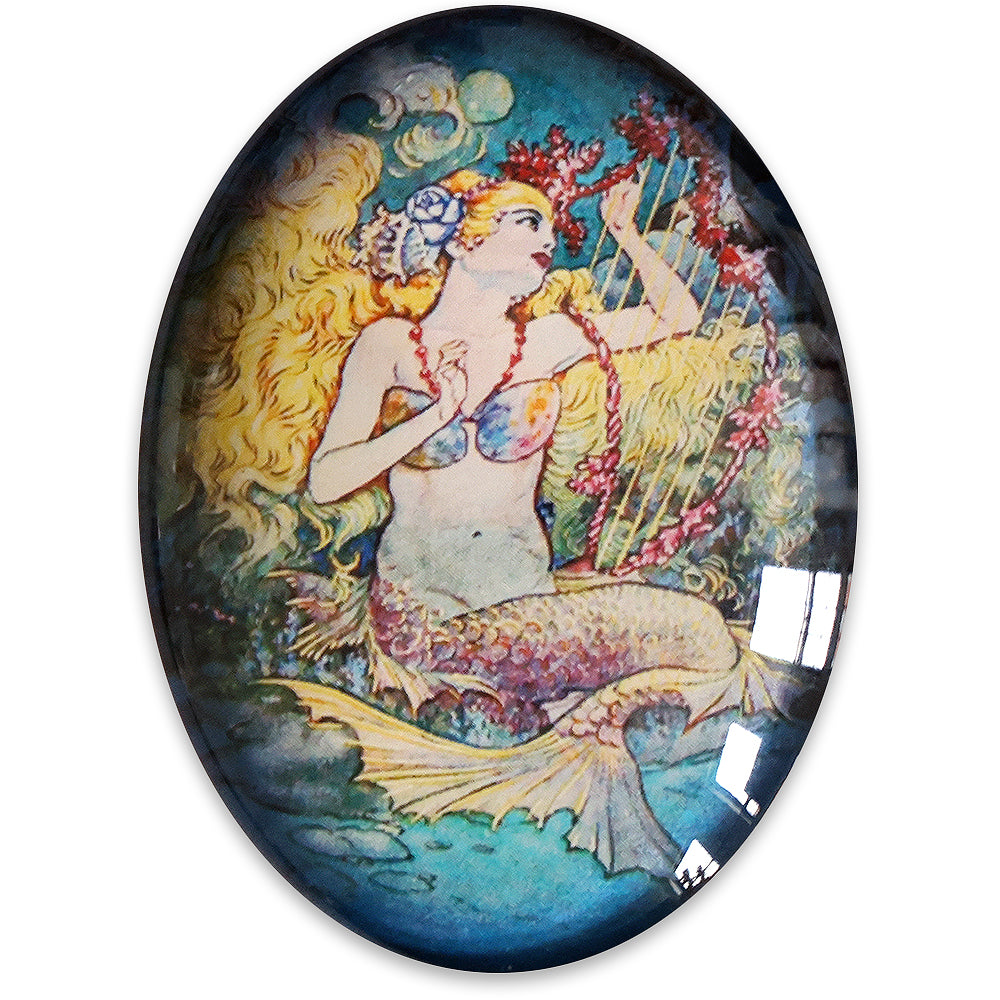 Vintage Underwater Blonde Mermaid Illustration Glass Cameo Cabochon