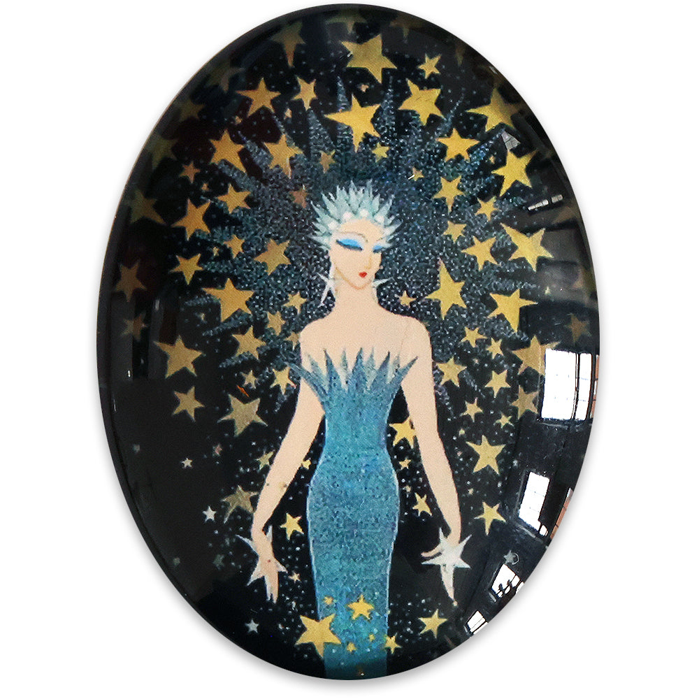Art Deco Glamorous Celestial Stars Woman Glass Cameo Cabochon Erte