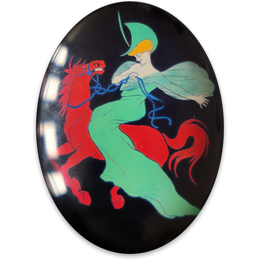 Art Nouveau Woman on Red Horse Glass Cameo Cabochon