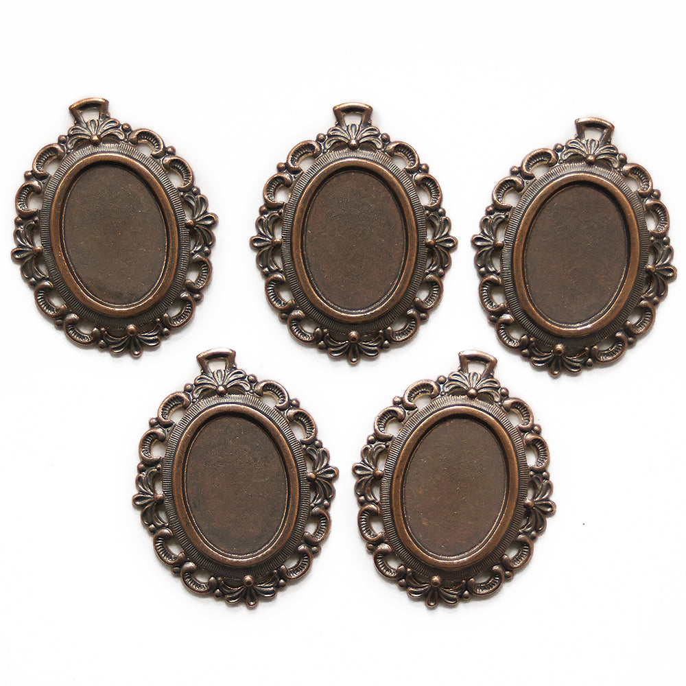 5pcs Vintage German 25x18mm Red Brass Cabochon Settings Ornate Victorian Frame