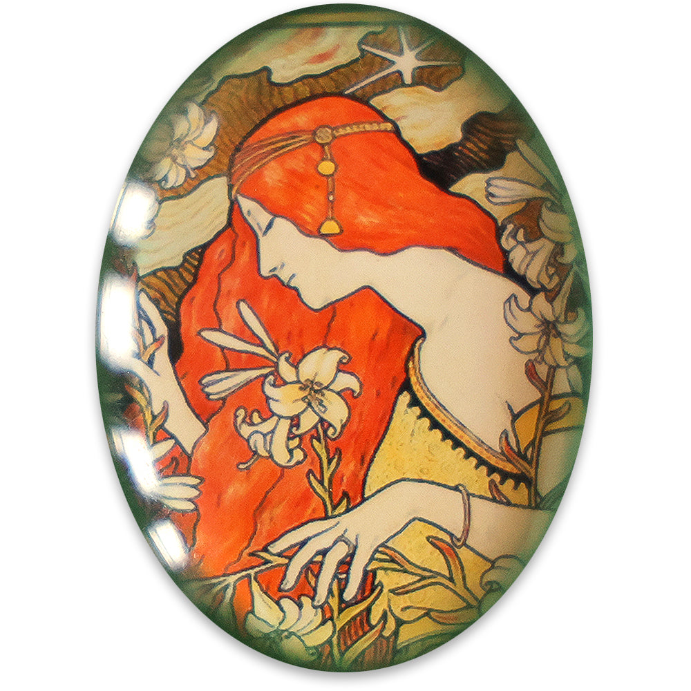 Art Nouveau Woman Redhead Glass Cameo Cabochon