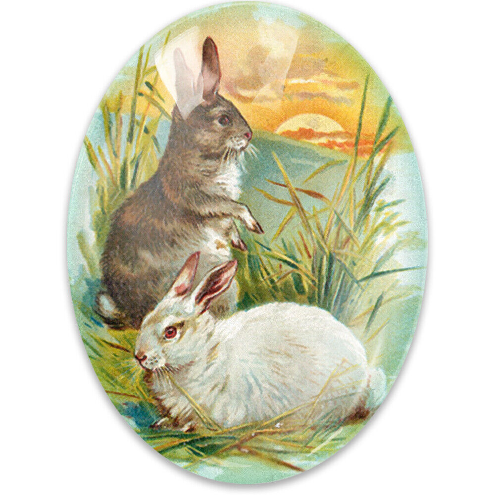 Victorian Rabbits Illustration Glass Cameo Cabochon Vintage
