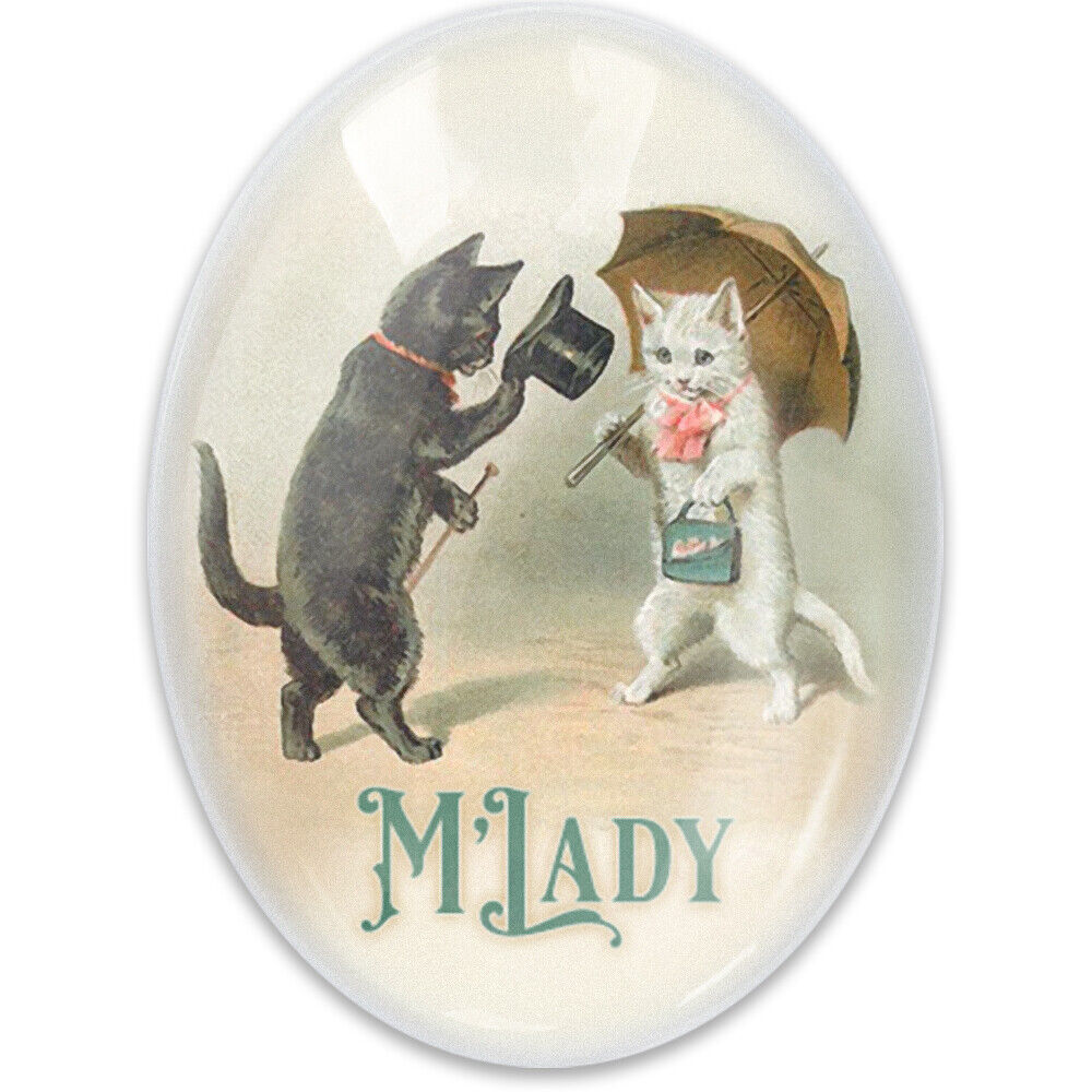 Victorian Cats M'lady Gentleman Glass Cameo Cabochon Vintage