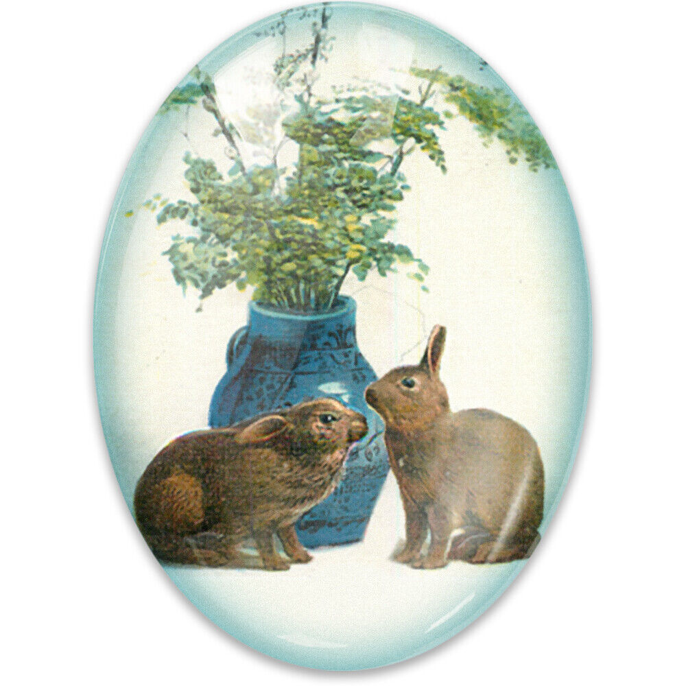 Victorian Brown Rabbits Glass Cameo Cabochon Vintage