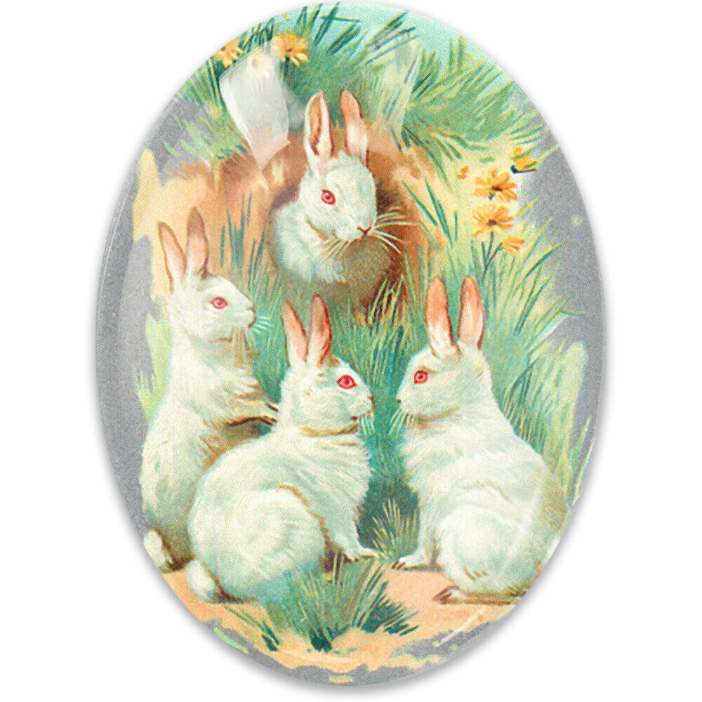 Victorian White Rabbits Illustration Glass Cameo Cabochon Vintage