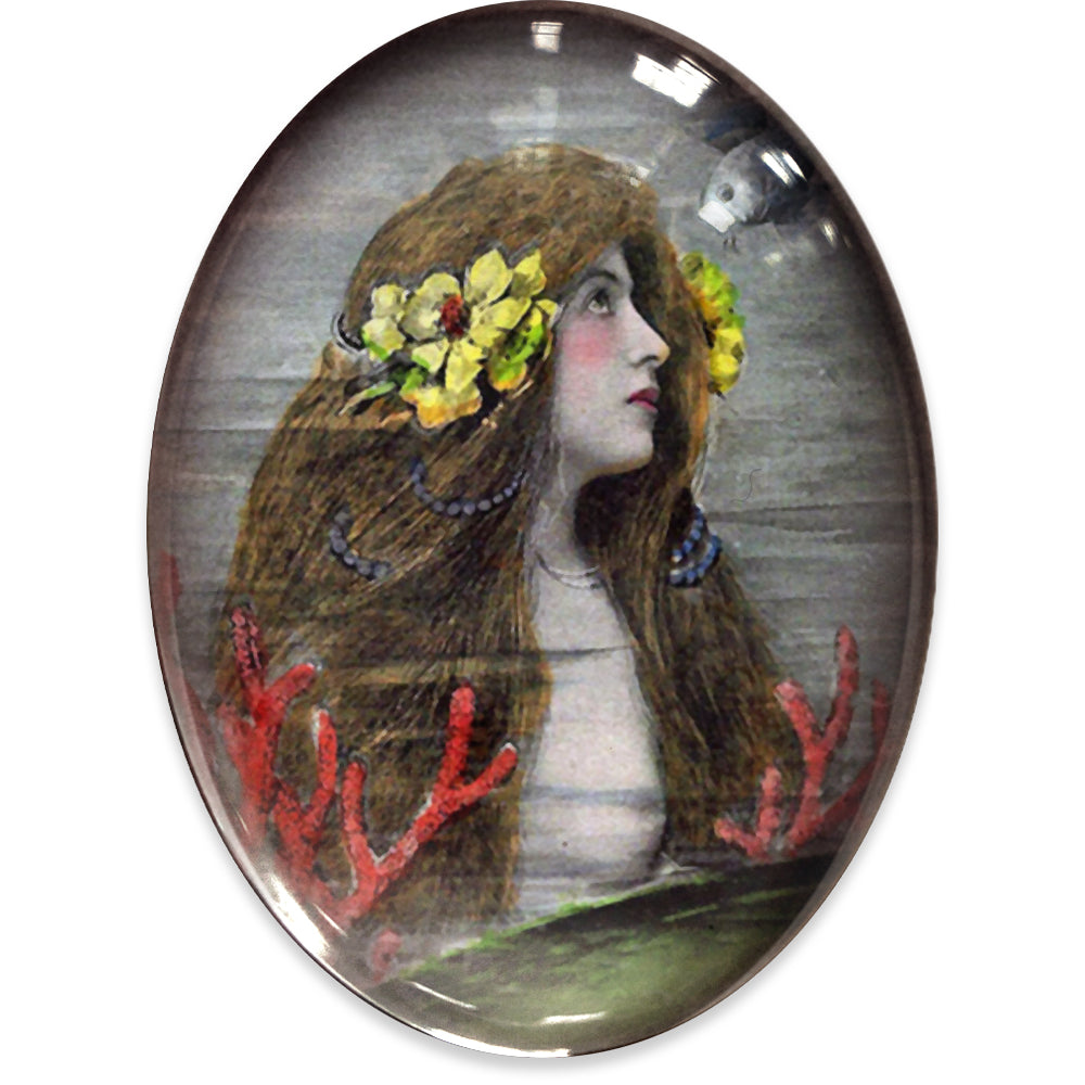 Vintage Underwater Mermaid Woman Collage Glass Cameo Cabochon