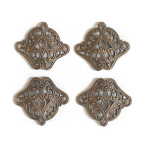 4pcs 25x22mm Vintage Brass Filigree Stamping Ornate Victorian Nouveau Connectors