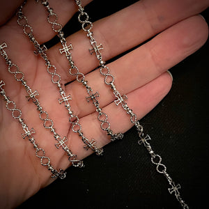 Gothic Silver Rhodium Plated Textured Infinity Link Chain 1 Foot silver Rhodium Plated