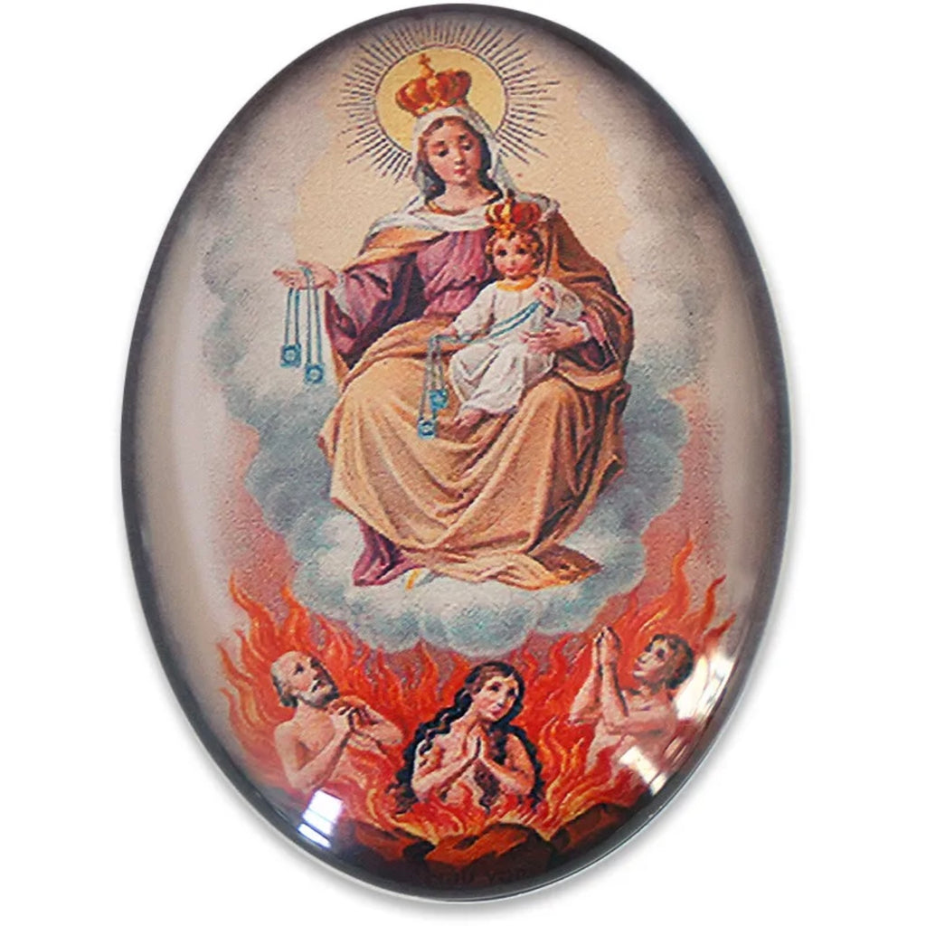 Our Lady of Mt Carmel Antique Illustration Glass Cameo Cabochon Purgatory