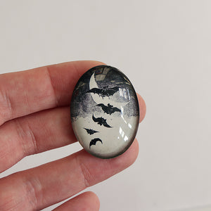 Antique Bats and the Moon Print Glass Cameo Cabochon