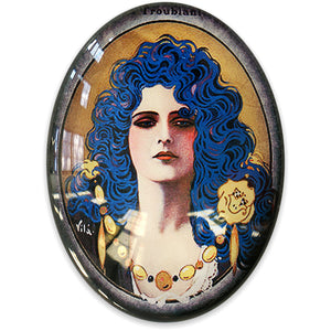 Art Nouveau Blue Haired Beauty Glass Cameo Cabochon Gothic Woman