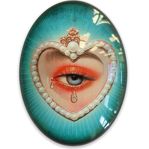 Crying Lovers Eye Heart Victorian Glass Cameo Cabochon