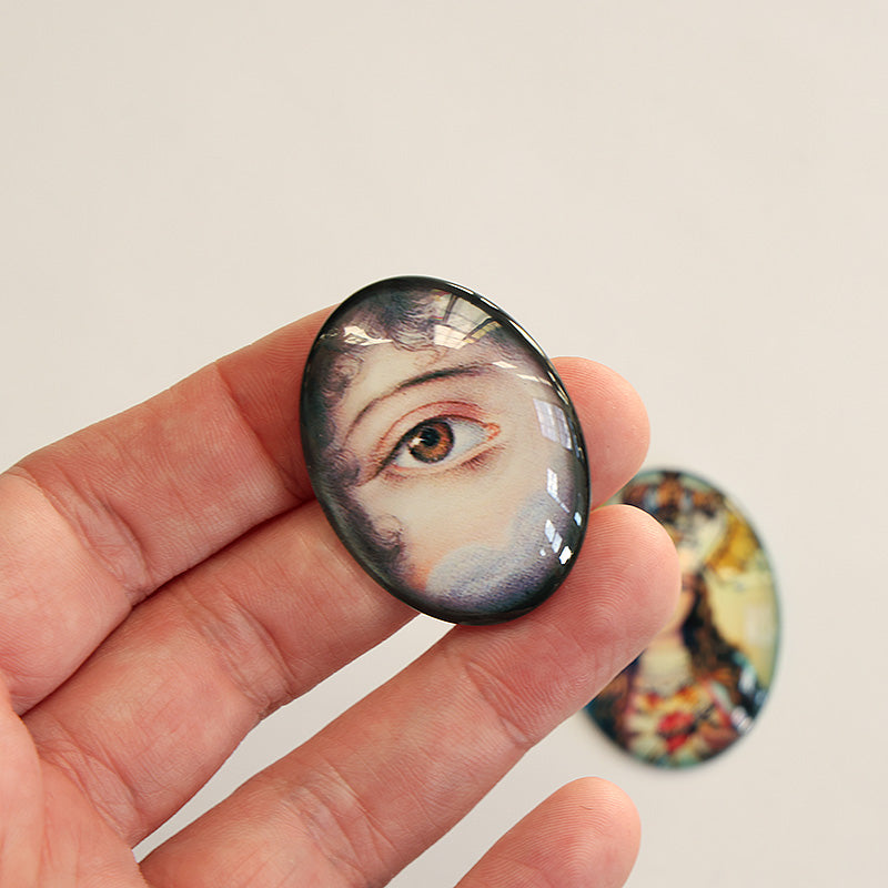 Antique Lovers Eye Victorian Painting Glass Cameo Cabochon