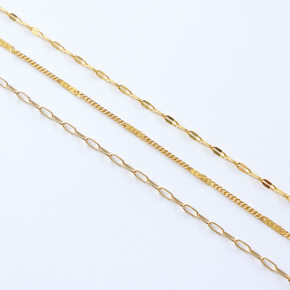 Gold Plated Brass Chain Varieties 1 Foot