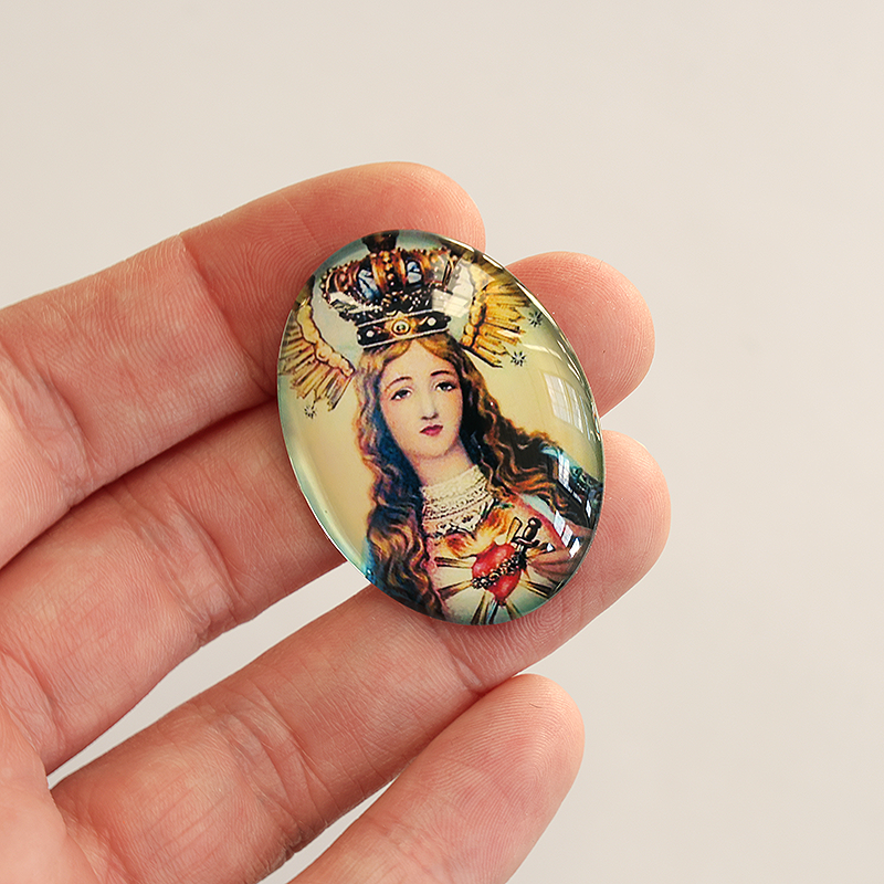 Immaculate Heart of Mary Illustration Ex Voto Cameo Cabochon