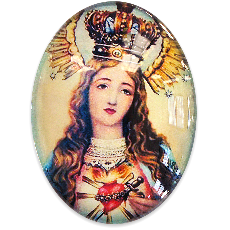 Immaculate Heart of Mary Illustration Ex Voto Cameo Cabochon