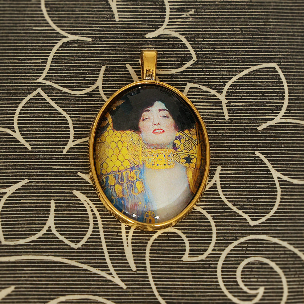 Klimt Judith Handmade Cameo Pendant Glass Antique Gold