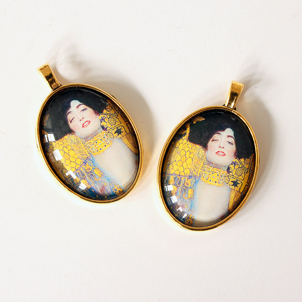 Klimt Judith Handmade Cameo Pendant Glass Antique Gold