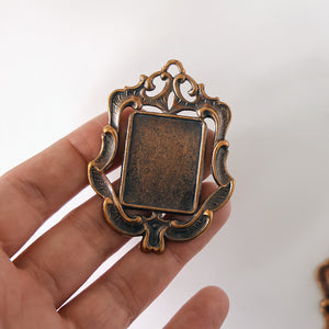 Vintage German Huge Cameo Cabochon Setting Art Nouveau Victorian Frame Brass Ornate Rectangular