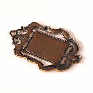 Vintage German Huge Cameo Cabochon Setting Art Nouveau Victorian Frame Brass Ornate Rectangular