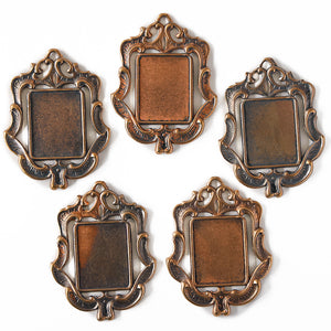 5pcs Vintage German Huge Cameo Cabochon Settings Art Nouveau Frame Brass Ornate Rectangular