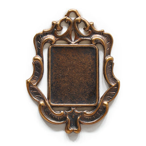 Vintage German Huge Cameo Cabochon Setting Art Nouveau Victorian Frame Brass Ornate Rectangular