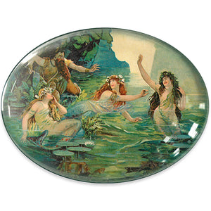 Vintage Horizontal Victorian Mermaids Illustration Glass Cameo Cabochon