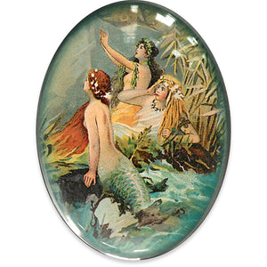 Vintage Victorian Mermaids Illustration Glass Cameo Cabochon