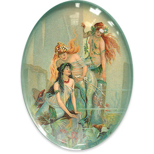 Vintage Victorian Mermaids Illustration Glass Cameo Cabochon