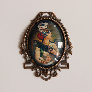 Art Nouveau Woman Writing Glass Cameo Cabochon French