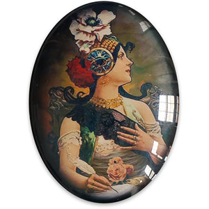 Art Nouveau Woman Writing Glass Cameo Cabochon French