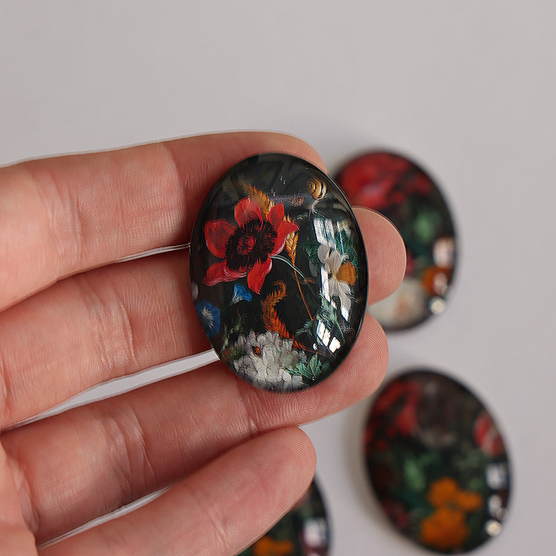 Rachel Ruysch Flower Paintings Glass Cameo Cabochon Gothic