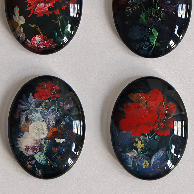 Rachel Ruysch Flower Paintings Glass Cameo Cabochon Gothic Set3