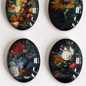 Rachel Ruysch Flower Paintings Glass Cameo Cabochon Gothic Set4