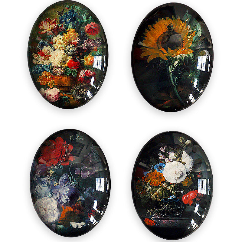 Rachel Ruysch Flower Paintings Glass Cameo Cabochon Gothic Set4