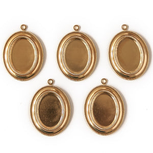 5pcs Vintage German 25x18mm Rope Edge Brass Cabochon Settings Oval Frames