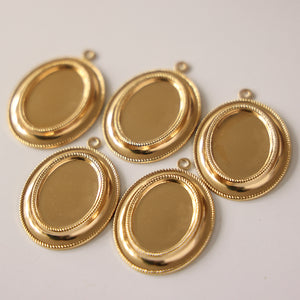 5pcs Vintage German 25x18mm Rope Edge Brass Cabochon Settings Oval Frames