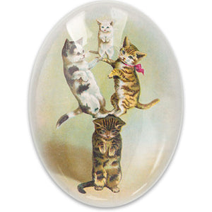 Victorian Cat Circus Acrobats Glass Cameo Cabochon Vintage